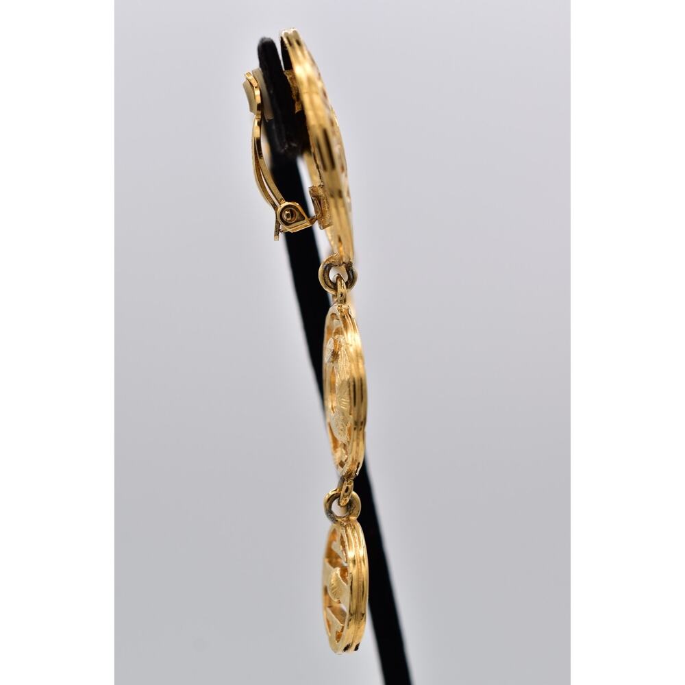 Givenchy Vintage Runway Logo Drop Clip On Earrings Gold Rhinestone Dangle Bin5 - Picture 8 of 12